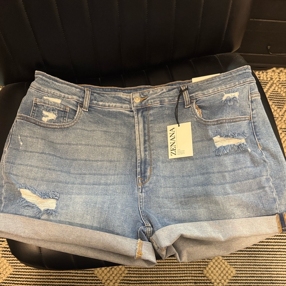 Zenana Outfitters Light Blue Distressed Jean Shorts